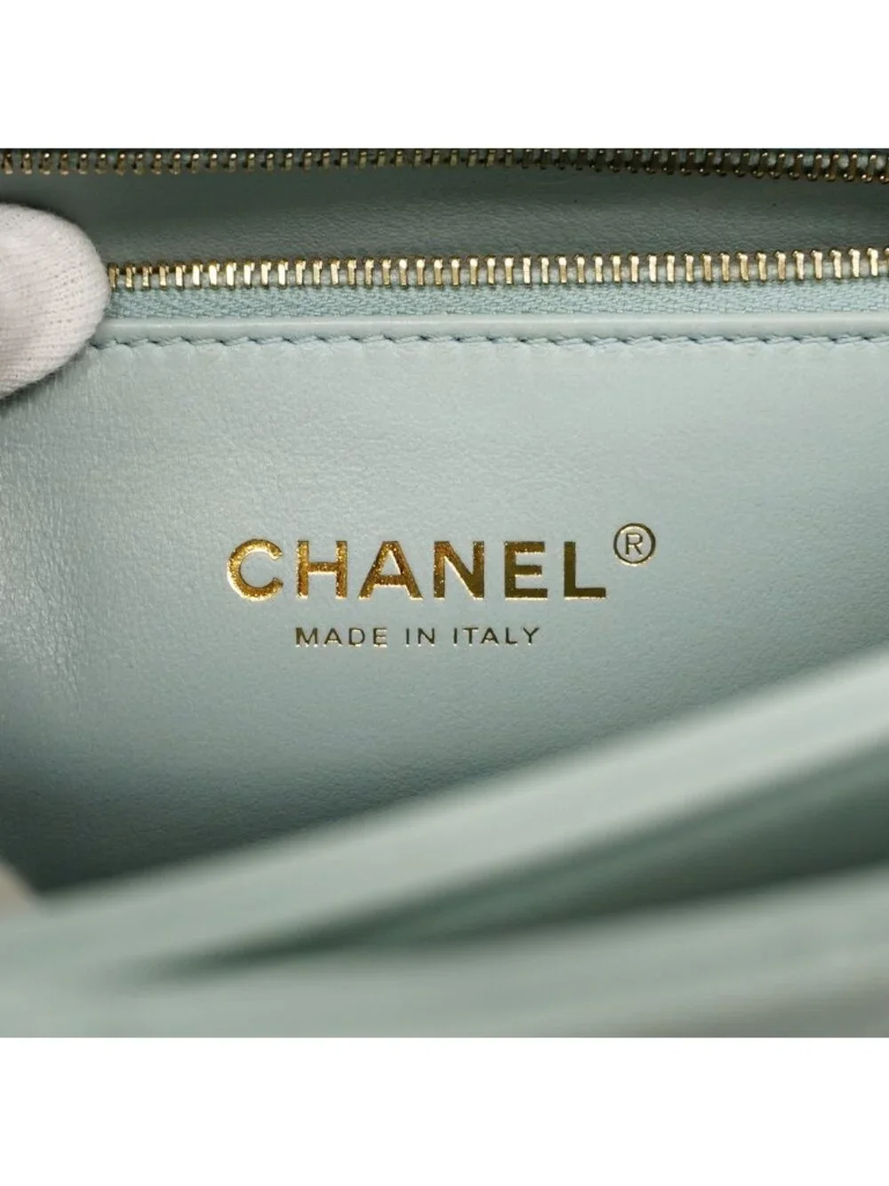 Chanel Handbag Quilted Lambskin Light Blue Champagne Gold 2-Way
